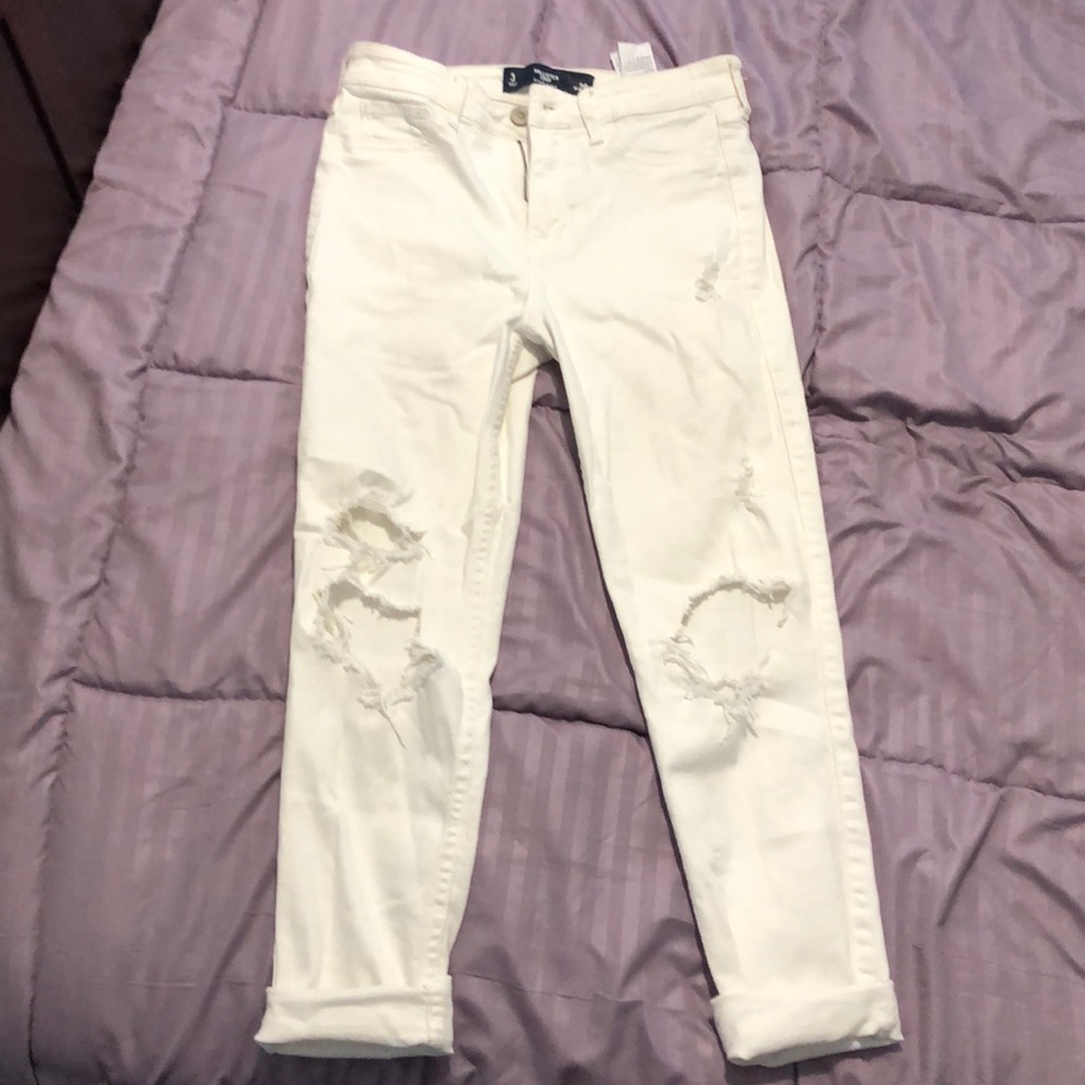 white high rise capris jeans